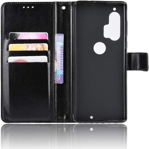 Case for Motorola Edge+ 5G UW, Flip Leather Wallet Cover for Moto Edge+ XT2061-1 XT2061-3, Black