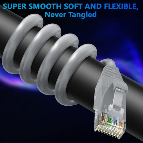 Adoreen Cat 6 Ethernet Cable 25 Ft - Gray, Outdoor & Indoor Snagless Round RJ45 Network Cable for Fast Gaming