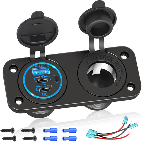 Cigarette Lighter Socket Qidoe 12V Splitter Panel, 78W Dual USB C PD&QC3.0 Car Charger Socket with ON/Off Switch