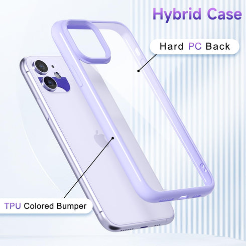 oakxco Thin Slim Clear Case for iPhone 11, Transparent Hybrid Hard Shell & Soft Silicone Rubber Bumper, Purple Lavender