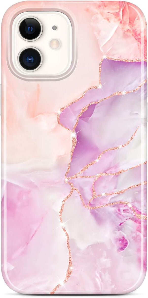 JIAXIUFEN Sparkle Gold Glitter Case for iPhone 12 mini, Marble Slim Shockproof TPU Soft Rubber Silicone Cover, 5.4 inch
