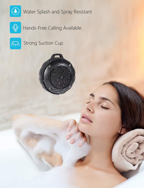Kunodi Outdoor Waterproof Bluetooth Speaker, Wireless Portable Shower Travel Speaker with Subwoofer, Built-in Mic for