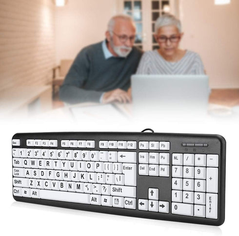 Large Print Keyboard, 104 Keys Wired USB High Contrast Keyboard with Oversized Print Letters for Visually Impaired