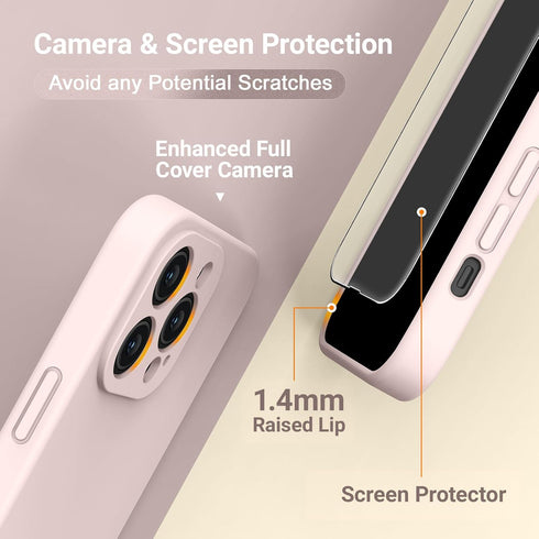 AOTESIER iPhone 14 Pro Case, Chalk Pink, Upgraded Silicone, Stronger Camera Protection, 2 Screen Protectors, 6.1"