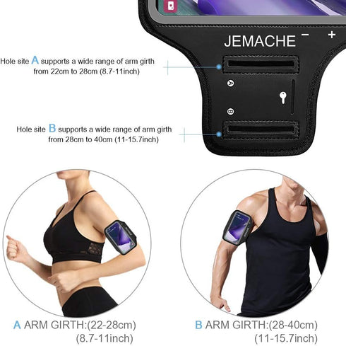 JEMACHE Galaxy Note 20, 20 Ultra Armband - Water Resistant Gym Running Workouts Arm Band Case with Key Holder (Black)