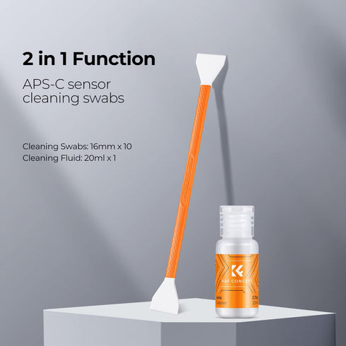 K&F Concept APS-C Sensor Cleaning Kit, 20ml Cleaner & 10 X 16mm Double-Tipped Swabs for Mirrorless Digital Cameras