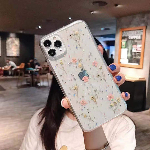 YTanazing Flower Case for iPhone 12 Pro Max, Cute Real Flower Glitter Floral Design, Slim Shockproof TPU Cover