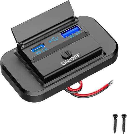 Qidoe Dual Quick Charge 3.0 RV USB Outlet, Wall Mount 12 Volt USB Outlet with Power Switch for RV Cars Truck Golf Cart