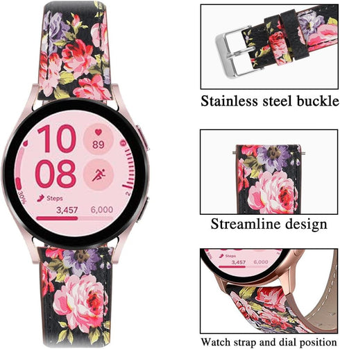 Bands Compatible with Samsung Galaxy Watch - 20mm Printed Leather Replacement Strap for Various Models