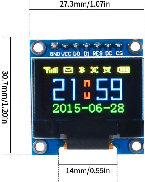 UMLIFE 0.96" 7 128x64 6PCS 0.96 Inch SSD1306 12864 DC3-5V 51 STM32 Pin SPI OLED Display Module, LCD Display Module