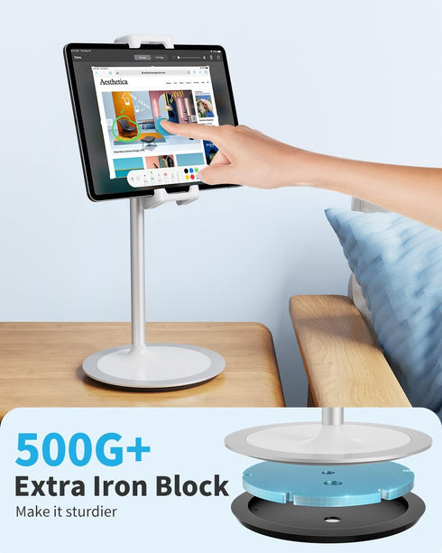 SAIJI Tablet Stand Holder, Height Adjustable Portable Monitor Stand, 360 Degree Rotating, Aluminum Alloy Cradle Mount