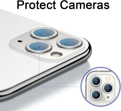 SVIBEE Camera Lens Protector for iPhone 11/12/12mini, Aluminum Alloy Lens Screen Cover Film, Rocky Crystal