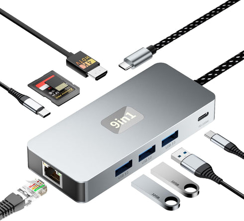 Aplimln USB C Hub, 9 in 1 USB C to 4K@60HZ HDMI Multiport