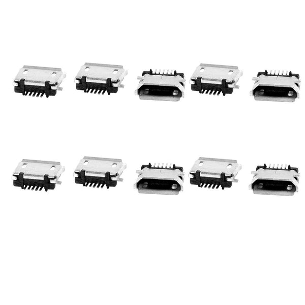 uxcell 10 Pcs USB Standard Micro Type B Female Port, 5 Pin Metal Solder Plug Connector for SMT Socket