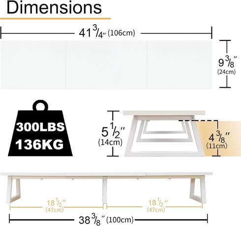 TEAMIX 42 inch White Monitor Riser for 2 Monitors, Wood Desktop Dual Stand with Metal Legs, Computer Shelf, White