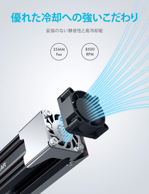 GRAUGEAR M.2 2280 SSD Heatsink, Dual Copper Heat Pipes, 25mm Cooling Fan with PWM Control, Aluminum Plate-Fin Design,