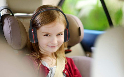 SIMOLIO IR Headphones for Car DVD, Infrared Headphones Kids Universal 2 Channel, Wireless with Bag & 3.5mm AUX Cord for