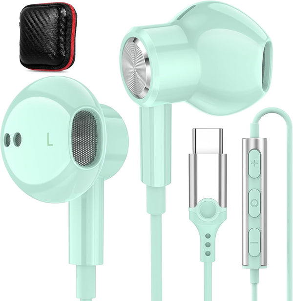 USB C Headphones for iPad 10 Pro Air (M4), iPhone 15 Pro Max, Samsung S24 Ultra, Magnetic Wired Earbuds with Mic