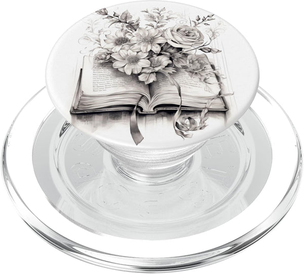 Cute Book Lover Reading Bookworm Botanical Books and Flowers Reading Book Lover Floral PopSockets MagSafe PopGrip for iPhone