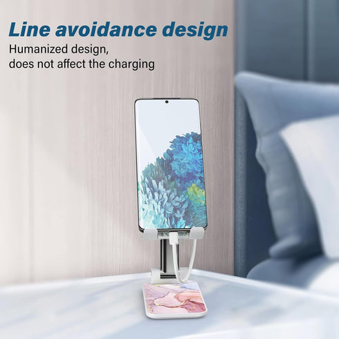 Foldable Phone Stand for Desk, Adjustable Angle Cell Phone Holder, iPad Stand for iPhone, Samsung, Pink Marble