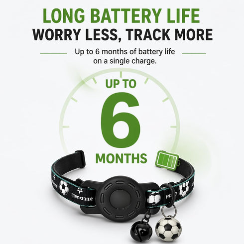 GPS Collar for Cats (Android Only) Pet Tracker, Soccer Style Smart Tag Compatible with Google Find My, Waterproof No