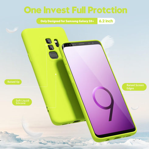 oakxco Samsung Galaxy S9 Plus Phone Case, Liquid Silicone, Cute Thin Slim Soft Rubber TPU Cover for Women - Lime Neon