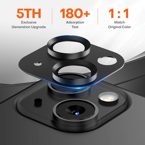 2 Pack Camera Lens Protector for iPhone 15/iPhone 15 Plus/iPhone 14, Aluminum Alloy Tempered Glass, Black Titanium