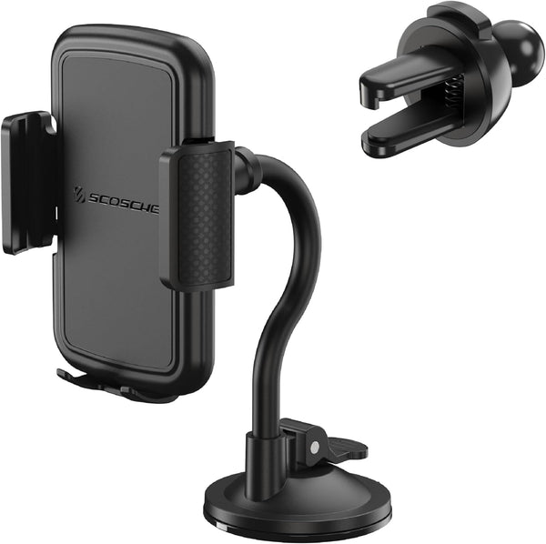 Scosche SUHVWDL2 4-in-1 Universal Phone Mount, Car Air Vent/Dashboard/Console/Windshield Holder, Compatible with iPhone