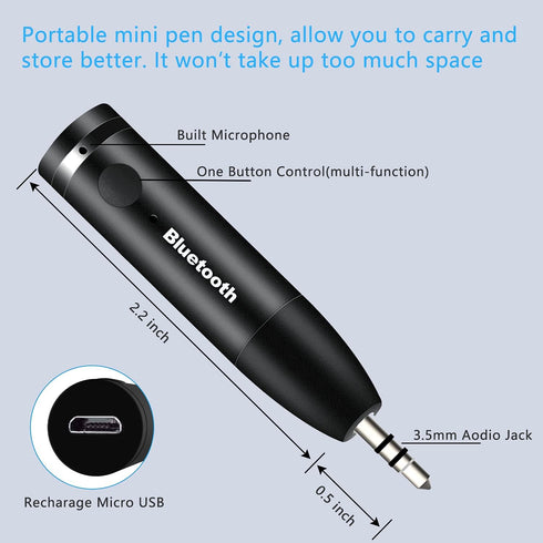 Wireless Bluetooth Aux Adapter, Mini Portable 3.5mm Bluetooth Aux Receiver for Car, Headphones, Home Stereo Music