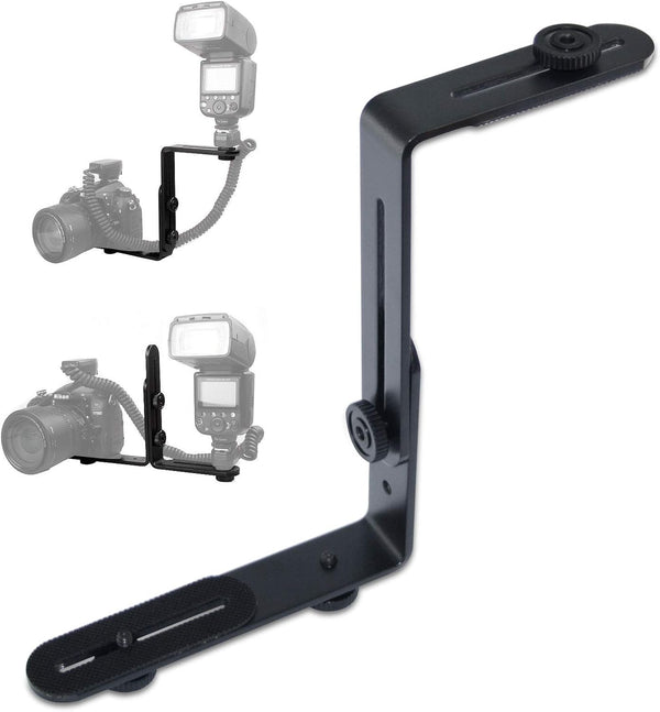 EXMAX Metal Aluminum Alloy L-Shape Camera Flash Bracket Flashlight Camera Holder Mount