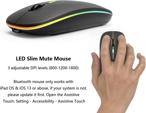 Backlit Bluetooth Keyboard and Mouse Combo, Ultra Slim Wireless for iPad Air Pro Mini, iPhone, Android, Rechargeable,