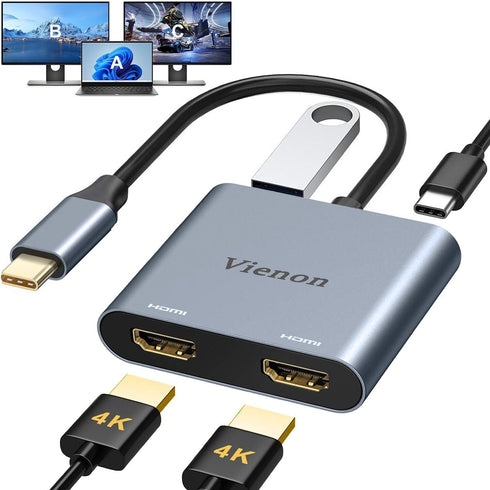 vienon USB C to Dual HDMI Adapter 4K@60HZ, USB C Hub HDMI Adapter
