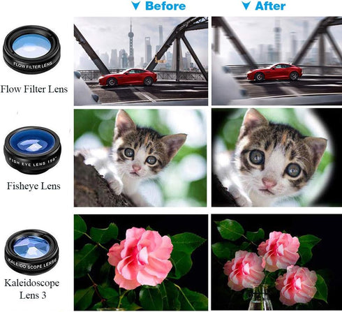 15 in 1 Universal Phone Camera Lens Kit, 18X Telephoto, Wide Angle, Macro, Fisheye, CPL/Flow/Star/Radial Filters