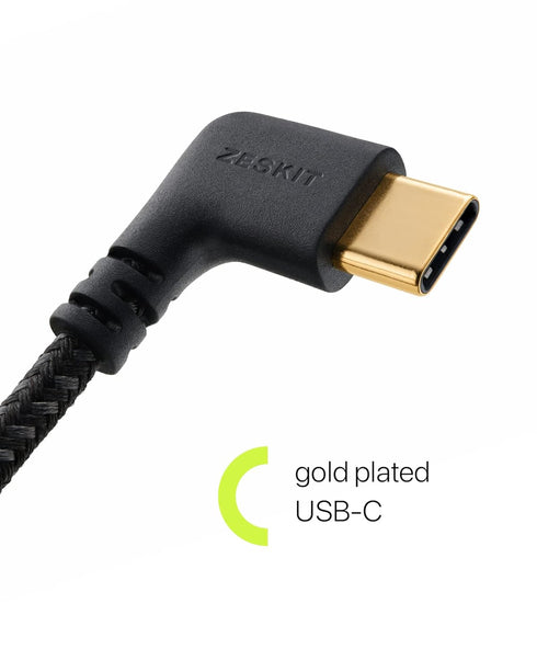 Zeskit MFi Certified Lightning to USB C Cable Right Angle, 10cm Braided
