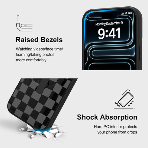 Jefonha 17 17 Magnetic for iPhone Pro Max Case with Finger Strap Stand, Compatible with Magsafe, Cute Checkered