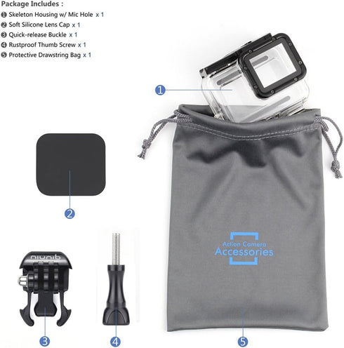 Side Open Skeleton Housing Case for GoPro Hero 5/6/7 Black Action Camera, Protective Lens Removal Not Needed
