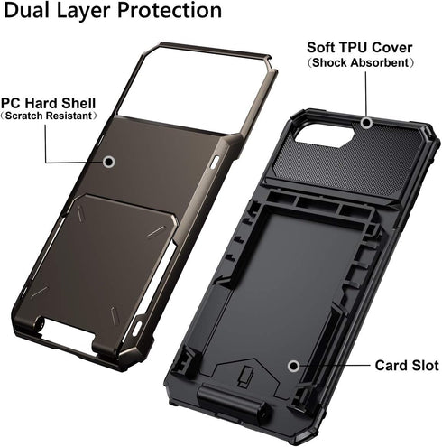 Vofolen iPhone 8 Plus Case - Rugged TPU Dual Layer Wallet with Card Holder & ID Slot, Scratch Resistant, Gun Color.
