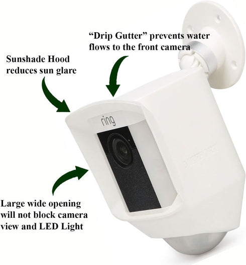 Silicone Skin Case Cover for Ring Spotlight Cam Battery or Solar, 2 Pack, White, UV Weather Protection