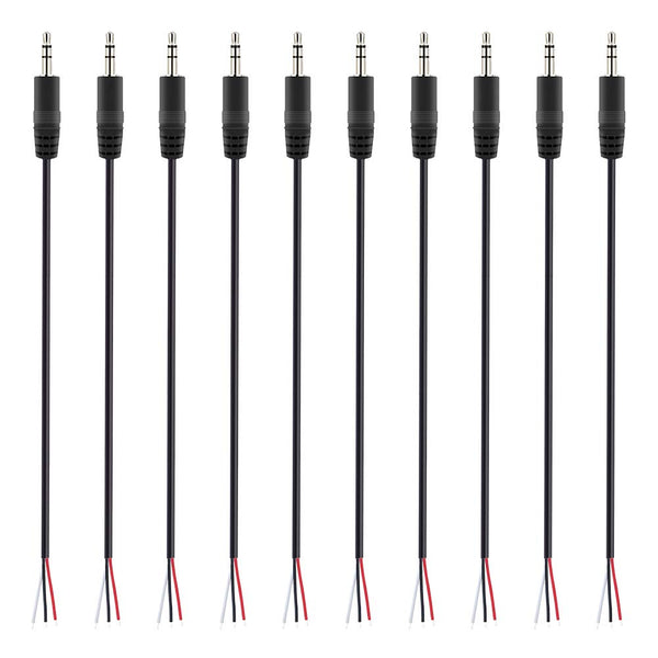 Fancasee 10 Pack 3.5mm Male Plug to Bare Wire TRS 3 Pole Stereo Audio Cable for Headphone Repair