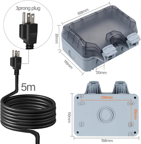 Outdoor Power Outlet with 16.4Ft Extension Cord, Weatherproof IP66 Electrical Outlet Box for Garden Outside