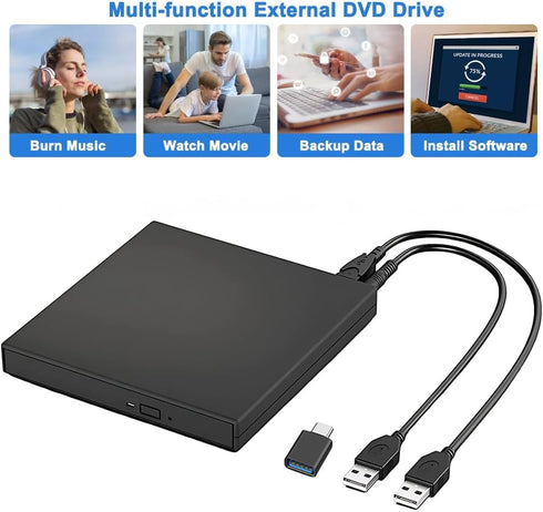 gingo 11/10/8/7 External CD DVD Drive Player, USB Slim Portable CD-ROM DVD+/-RW Drive Recorder CD Burner Reader Writer