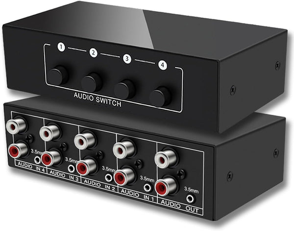 FlyroadUp 3.5mm Aux + RCA L/R Bi-Directional Stereo Audio Switch 4 in 1