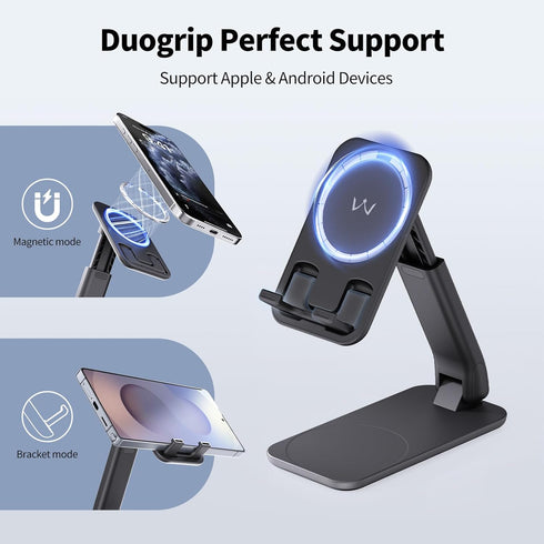 iWALK 17 16 15 14 13 12 Magnetic Cell Phone Stand for Desk, Angle and Height Adjustable Mobile Phone Holder, Foldable