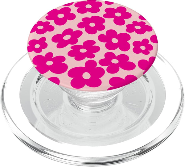 PopSockets PopGrip for MagSafe - Hot Pink Flowers Retro Daisy on Pink