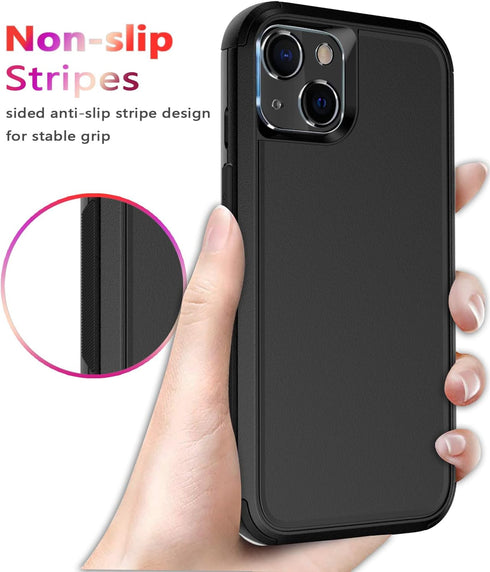 Diverbox Heavy Duty iPhone 13 Case (Black) - Shockproof, Dropproof, with Tempered Glass & Camera Lens Protectors.