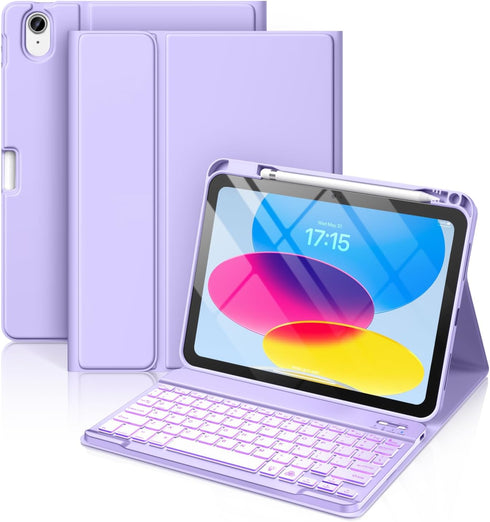 Hamile for iPad 11th 10th Generation Case with Keyboard - 7 Colors Backlit