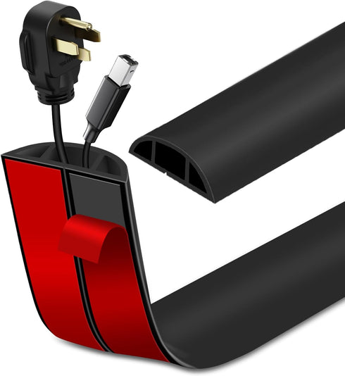 Floor Cord Cover Self Adhesive Hider for Power Cord Protection Cable Management 20Ft (Black)