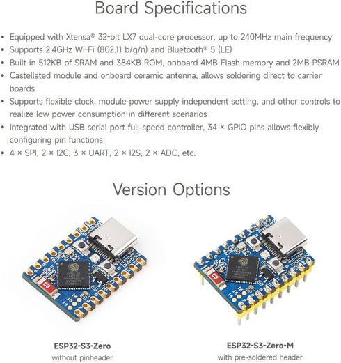 Waveshare ESP32-S3 Mini Development Board, ESP32-S3FH4R2 Dual-Core Processor, 240MHz, 2.4GHz Wi-Fi & Bluetooth 5