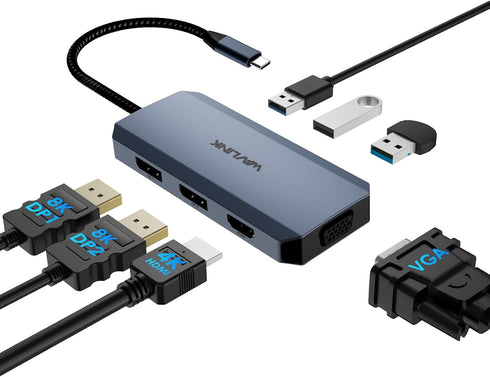 USB C Docking Station Dual DP Monitor - Displayport Docking Station with HDMI, VGA, USB2.0 Ports for Windows