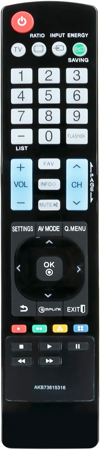 AKB73615316 Replacement Remote Control for LG TV Models 32LS5600, 47LS5600, 42PA4900, 37LS5600, 55LS5650, 55LS5600,